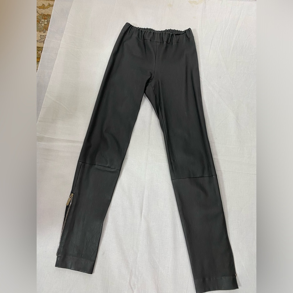 The Row leather leggings pant dark gray zipper at ankle size S